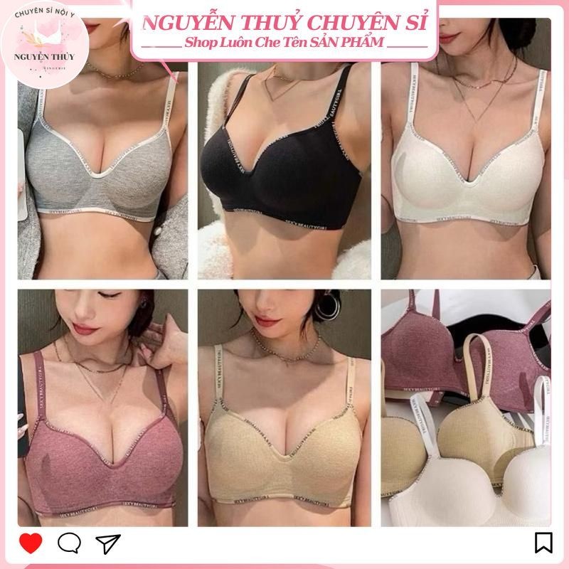 Combo of 4 บราผู้หญิง Push-Up พร้อมโฟมผ้าฝ้ายหนา 3.5 ซม. ไร้ขอบ Super Hot Hit SexyBeautyGirl Letter 