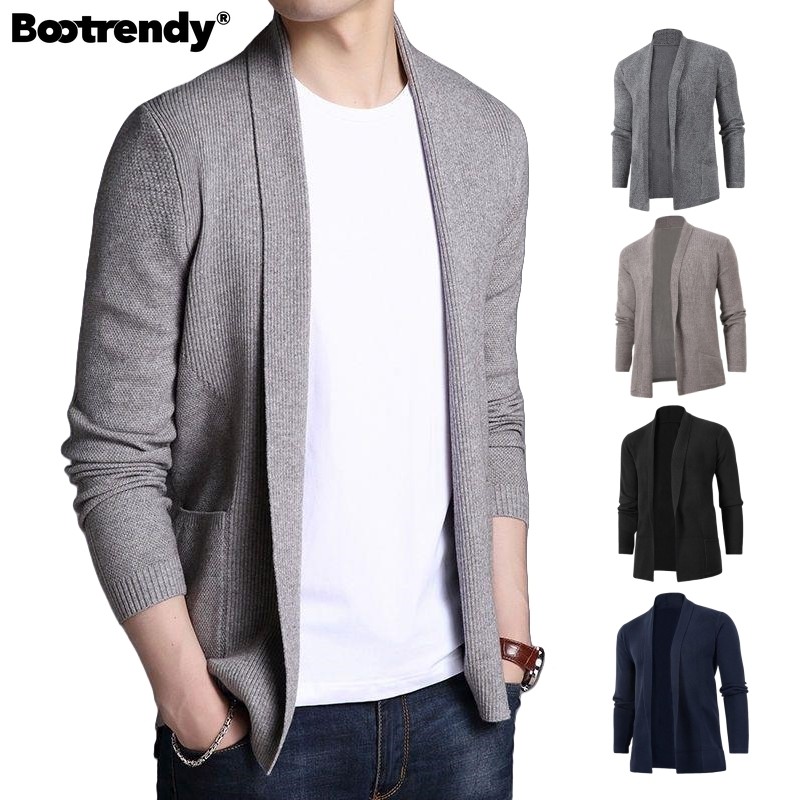 พร้อมส่ง เสื้อคาร์ดิแกนกันหนาวลําลอง ผ้าถัก คอปก เปิดด้านหน้า ทรงสลิมฟิต พร้อมกระเป๋า แฟชั่นสําหรับผู้ชาย