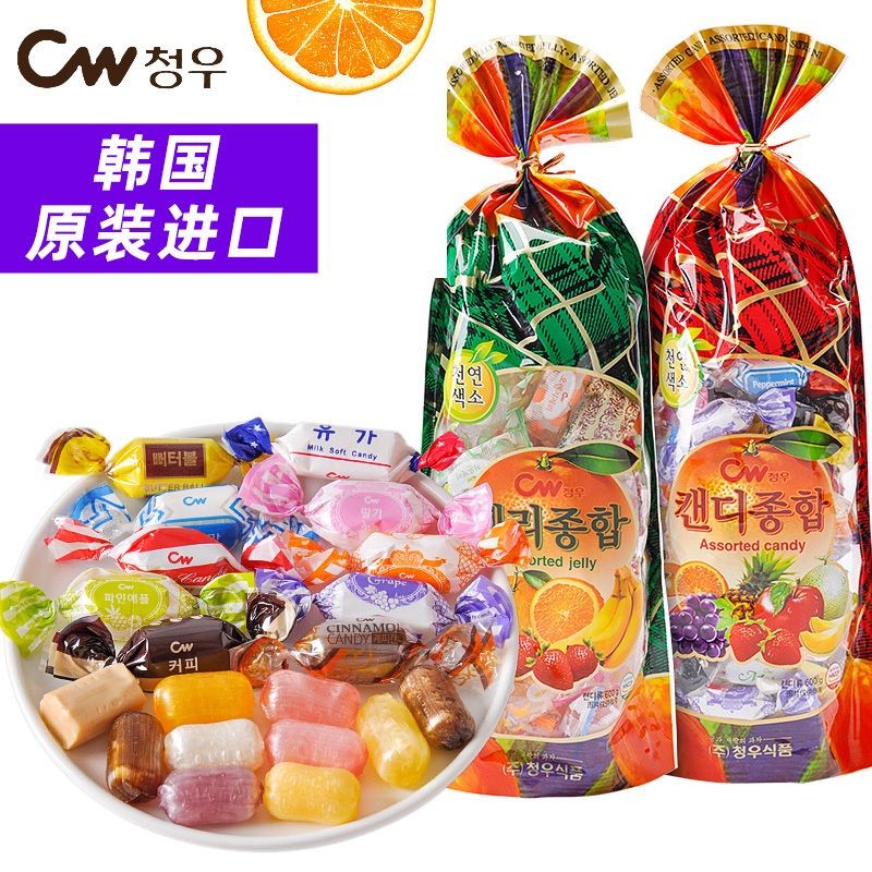 นําเข้า CW Qingyou Qingyou Comprehensive Multi-/韩国进口 CW青合 多水果软糖大袋家庭礼年600g509.