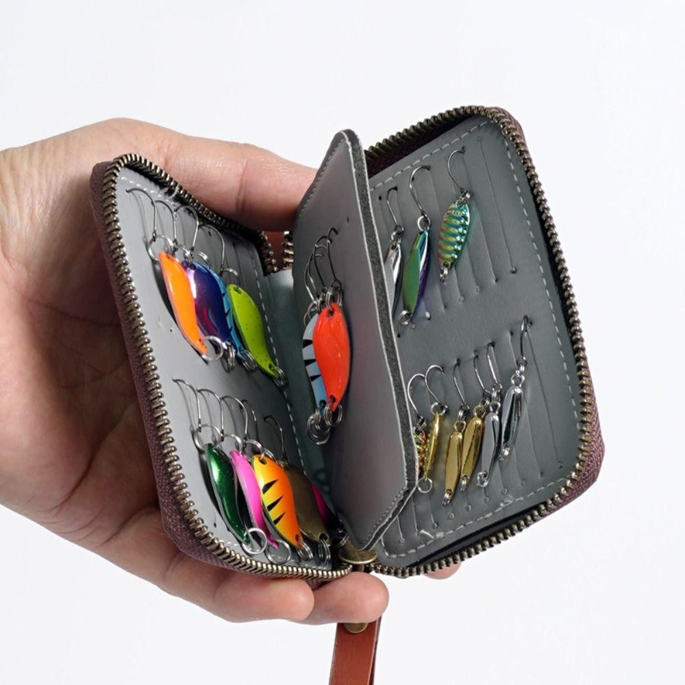 DAPPERGENT Jig Spinner Bag, Lure Storage Case, Outdoor Sports Zipper PU Leather Fishing Bag อุปกรณ์ตกปลา - รูปที่ 7