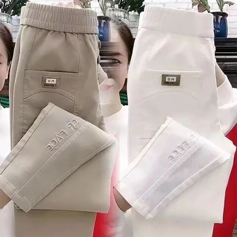 สูงยืดหยุ่นกางเกงฮาเร็มผู้หญิงบางสไตล์ฤดูร้อนเอวสูงขนาดบวกเสื้อผ้าสตรี ผอมลง ดูเอวยางยืด พ่อ กางเกงหลวมสบายๆกางเก