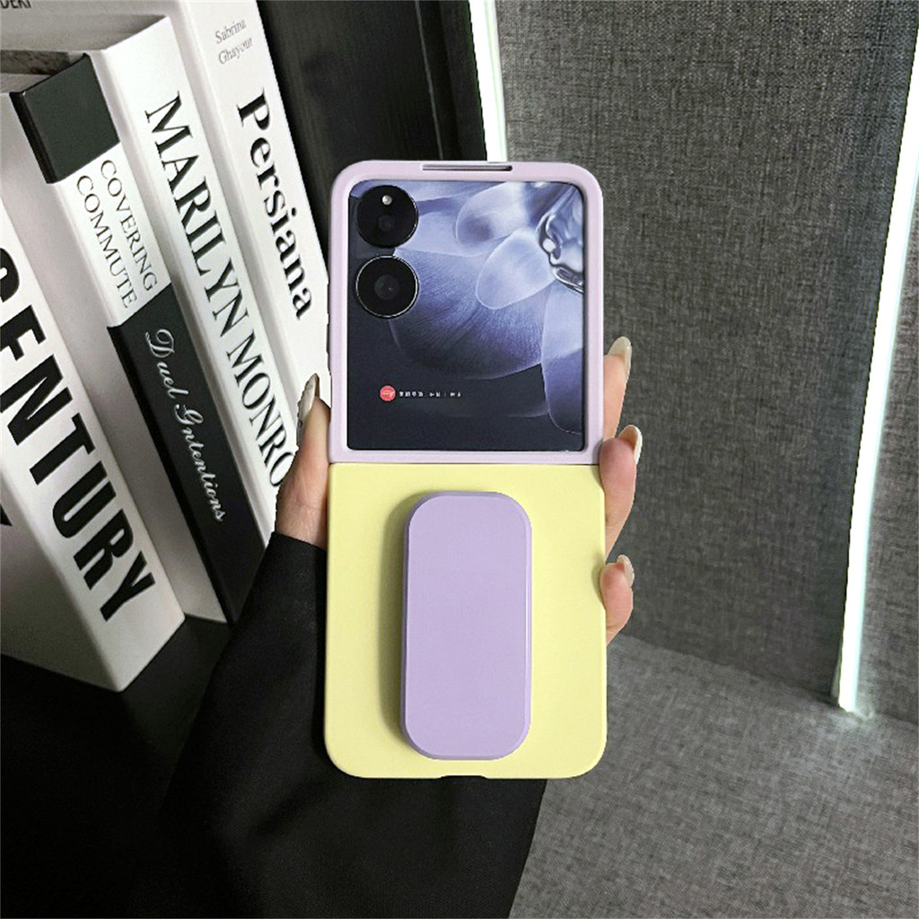 สดที่เรียบง่ายเกาหลีสีคมชัดสีม่วงสีเหลืองเคสโทรศัพท์ที่มีวงเล็บดันดึงสําหรับ เสี่ยวหมี่ ผสม พลิก mixflip ฝาหลัง