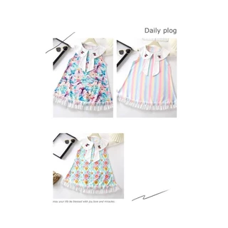 พร้อมส่ง ชุดเดรสน่าสวยๆเหมาะสำหรับลูกสาว แขนกุด คอปกปักลายเชอร์รี่ เนื้อผ้าเบา🍒