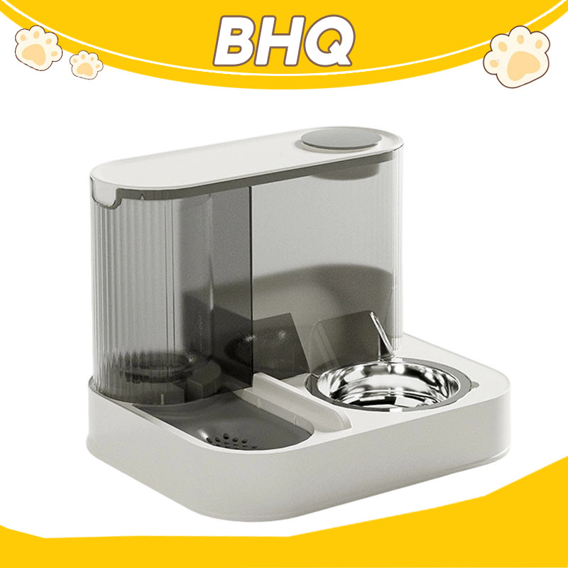 BHQ 2IN1 ที่ให้อาหารสัตว์เลี้ยง สเตนเลส ที่ให้อาหาร-น้ำอัตโนมัติ เครื่องป้อนแมวอัตโนมัติ