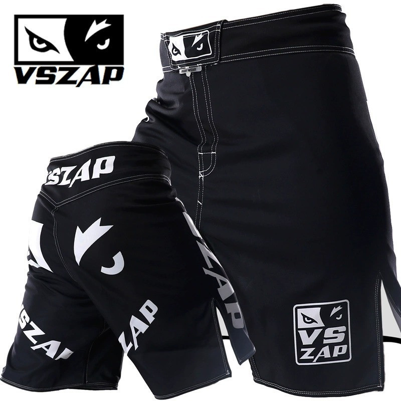 Vszap Wolf Eye Black Simple Training Fighting Sports Jujitsu Shorts Muay Thai Wear-Resistant