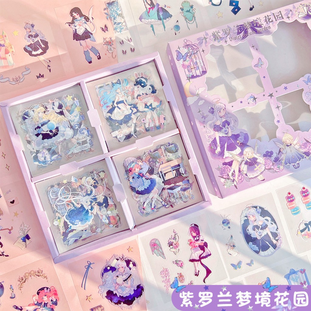 ZYY100 ไม่ทําซ้ํารูปแบบน่ารักสติกเกอร์บัญชีมือเด็กรักสาววัสดุกล่องของขวัญกันน้ํา PET การ์ตูนสติกเกอร