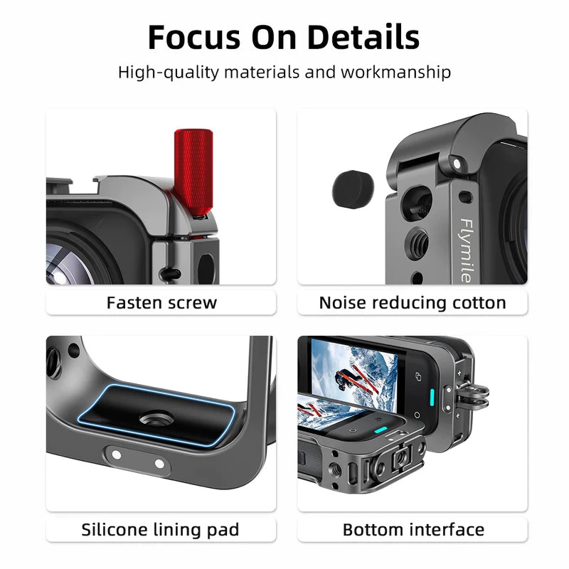 ฟลายไมล์ กรงโลหะสำหรับอุปกรณ์เสริมกล้อง Insta360 X5 เคสป้องกันอลูมิเนียม ฝาครอบเลนส์ซิลิโคน กรอบยูทิลิตี้หลายฟังก์ชัน thumbnail 7