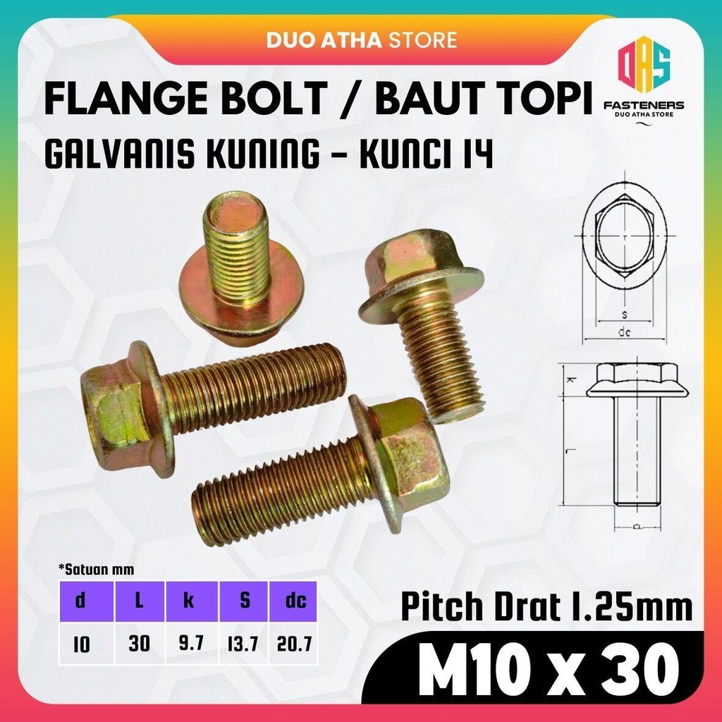 หน้าแปลน Bolt M10x30 / หน้าแปลน Bolt M10x30 / Bolt Cap M10x30 สังกะสีกุญแจสีเหลือง 14