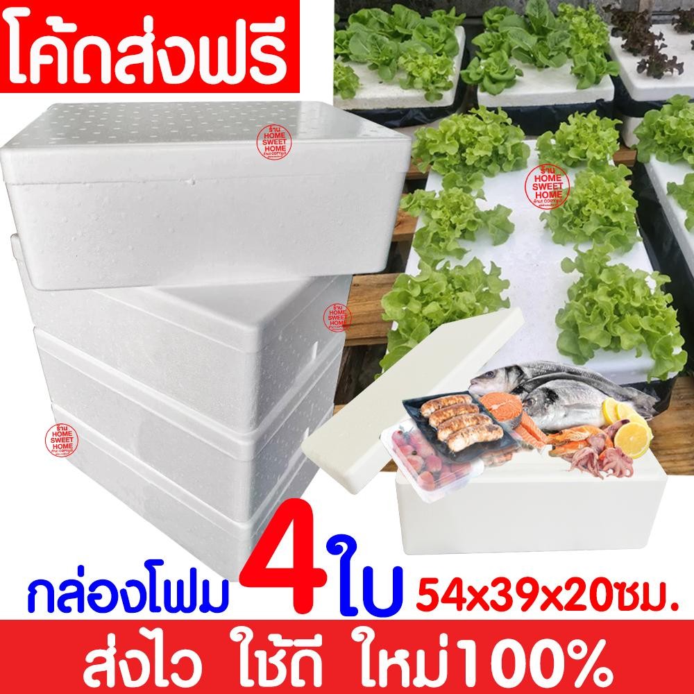 กล่องโฟมปลูกผักไฮโดรโปนิกส์ กล่องโฟมอาหารทะเล กล่องโฟมแช่ของสด เเพค 4 ใบ (มือ1) ใหม่100% ไฮโดร ผักสลัด clearance