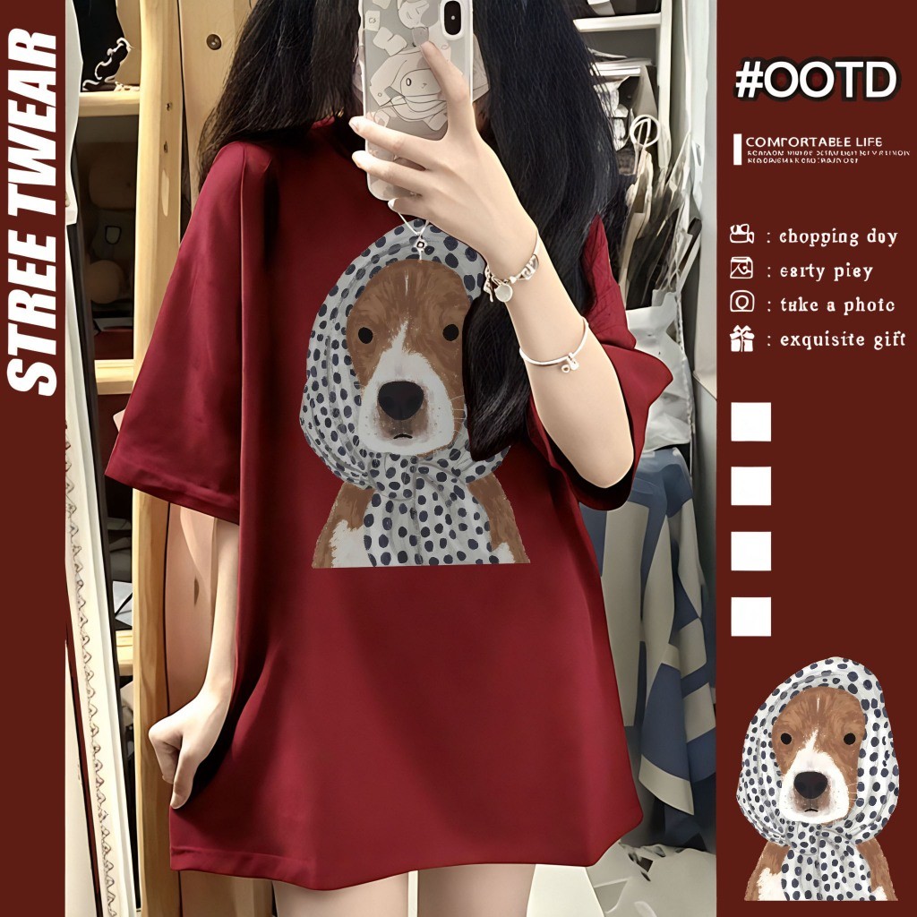 Teddy Tee🐕เสื้อยืดสาวอวบ ผ้าฝ้ายคุณภาพสูง 100% เก๋ๆและน่ารัก นุ่มนวลและเป็นมิตรต่อผิวหนัง ลาย "บีเกิ้ล" สไตล์เกาหลี
