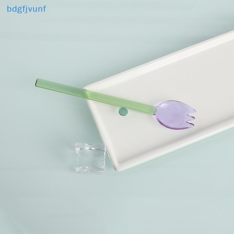 BDGF ด้ามยาวช้อนแก้วสร้างสรรค์แก้วใสช้อนขนมรูปดอกไม้สีกาแฟกวนช้อนติดบาร์ ไทย - รูปที่ 6