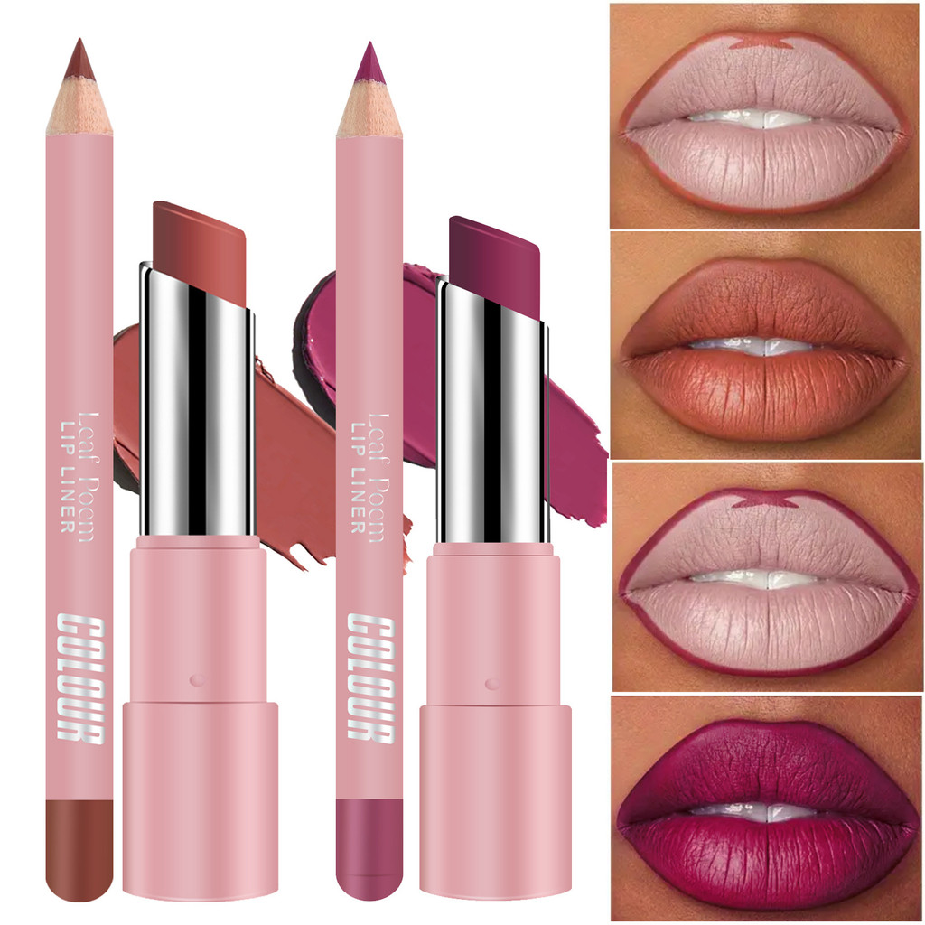 ลิปสติก lipliner 2-in-1 Set lipliner Non stick Cup ทนทานกันน้ํา Matte ลิปสติกลิปสติกชุด