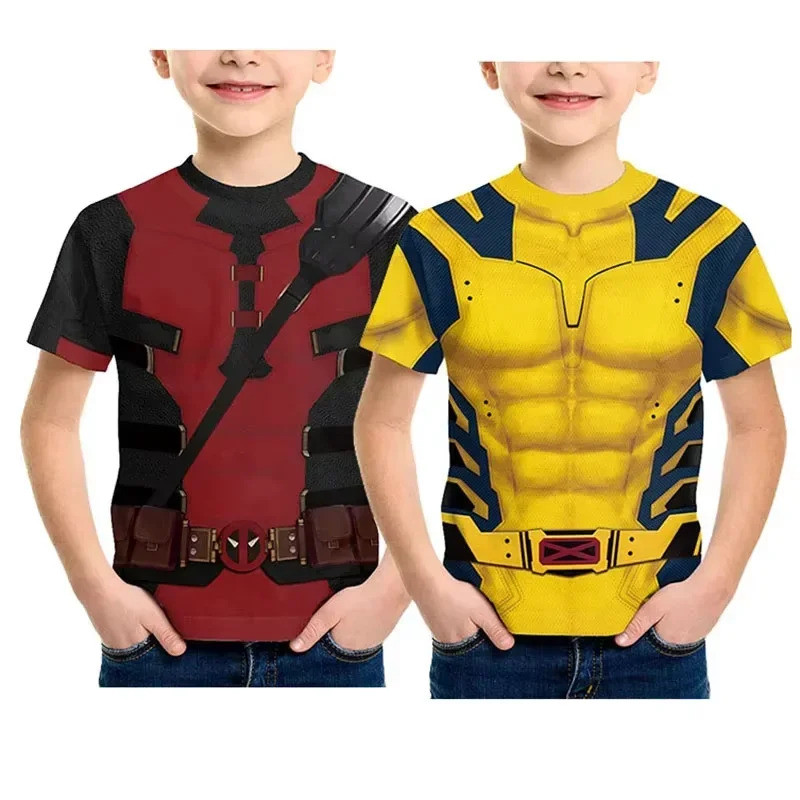 เสื้อยืด Marvel KIDS Deadpool & Wolverine 3D พิมพ์ลาย superhero เหมาะสำหรับฤดูร้อน Play