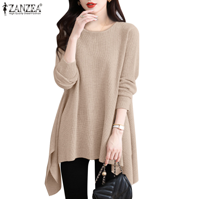 Zanzea เสื้อยืดแขนยาวคอลูกเรือลําลองเกาหลีสําหรับผู้หญิง