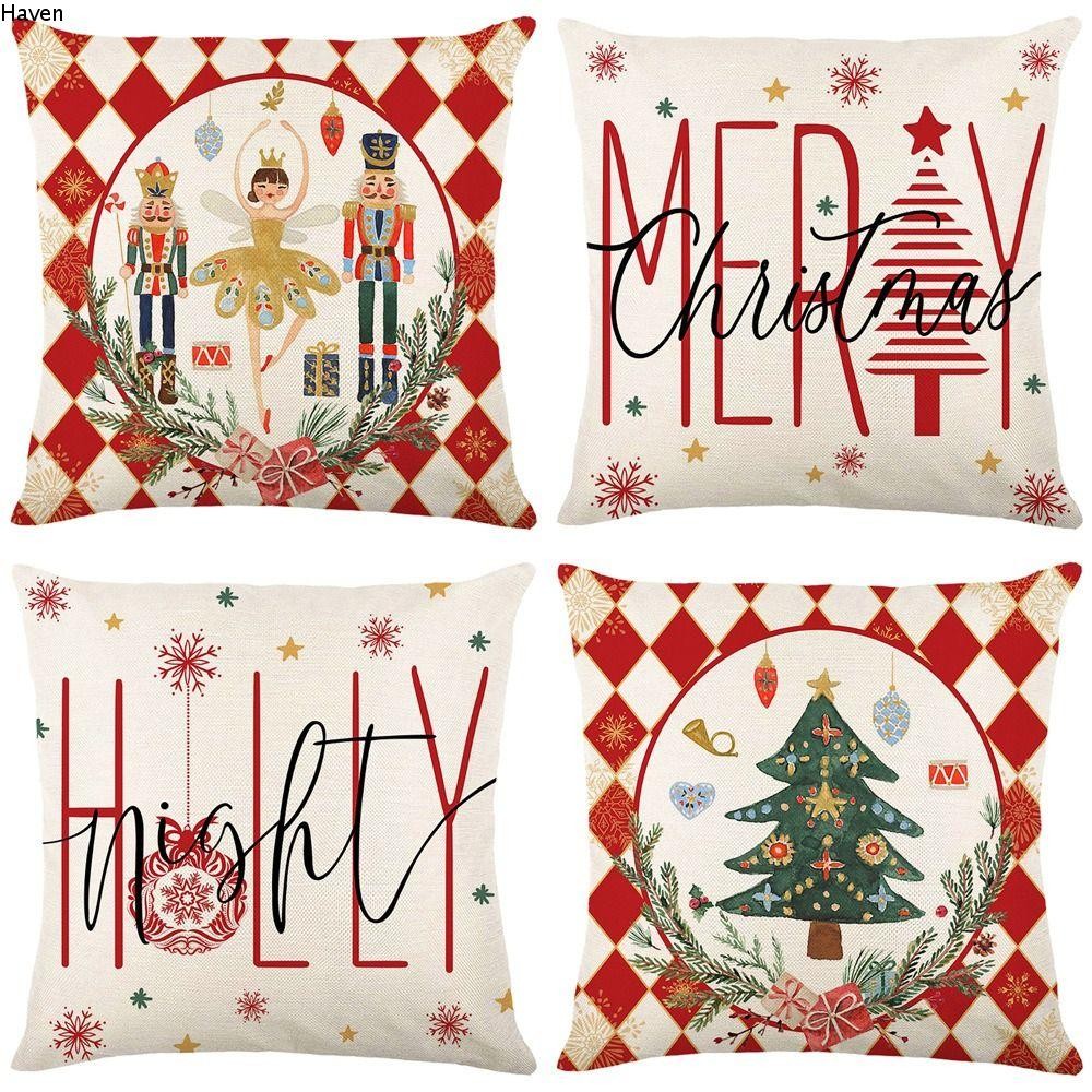 เบาะรองนั่ง HAVEN, Xmas Hemp Christmas Cushion Covers, Merry Christmas Snowflake 45x45 ซม.Monogram ห