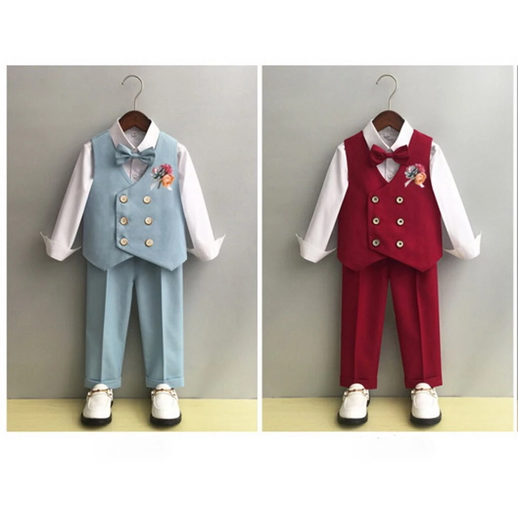 Bset0128- ชุดสูทเด็กชาย 4ชิ้น ทรงสวยดูดี มีเสื้อกั๊ก+กางเกง+โบว์+เข็มกลัดดอกไม้ เนื้อผ้าสวย ใส่สบาย ขนาดชุด +ดูเพิ่ม ...