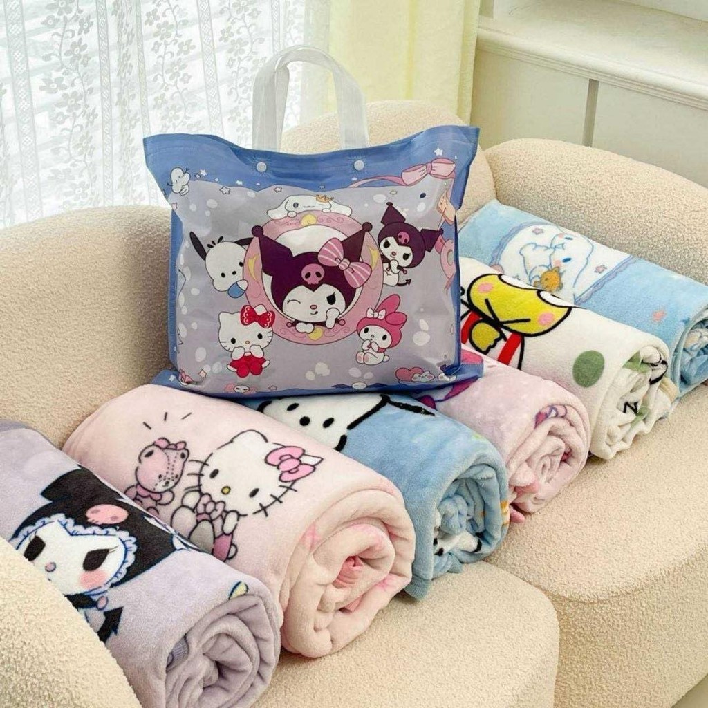 ผ้าห่มนาโนนุ่มสบาย ผ้าคลุมเตียง  SANRIO - พกพาในรถ ห้องนั่งเล่น - ผ้าหนา มาพร้อมถุง - มีทั้งหมด 6 ลาย - ขนาด 100×150 cm