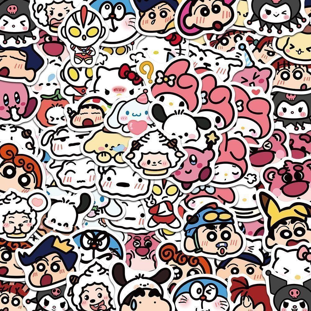 [ข้อเสนอพิเศษ] 100 แผ่นการ์ตูนรุ่น Q สติ๊กเกอร์ Emoji Sanrio Crayon Shin-Chan Doraemon DIY คู่มือเคส