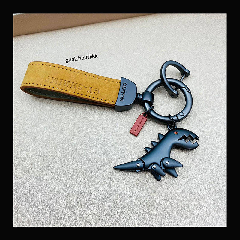 Suede Alloy Dinosaur Advanced Car Key Ring Pendant Creative Personality Key Chain Circle Pendant Couple Men bjak