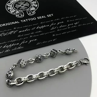 Retro Silver สร้อยข้อมือตัวอักษรที่ไม่ซ้ํากันผู้ชายผู้หญิงสไตล์คู่ Retro โซ่เงินไทย Cross Dice Cross Chain สร้อยข้อมือเครื่องประดับของขวัญ