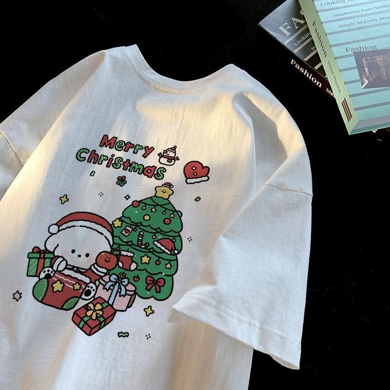 Top.basic Merry Christmas เสื้อยืดโอเวอร์ไซส์"Merry christmds" ผ้าคุณภาพสูง ผ้าไหมนม ยืดหยุ่นunisex จัดส่งจากประเทศไทย