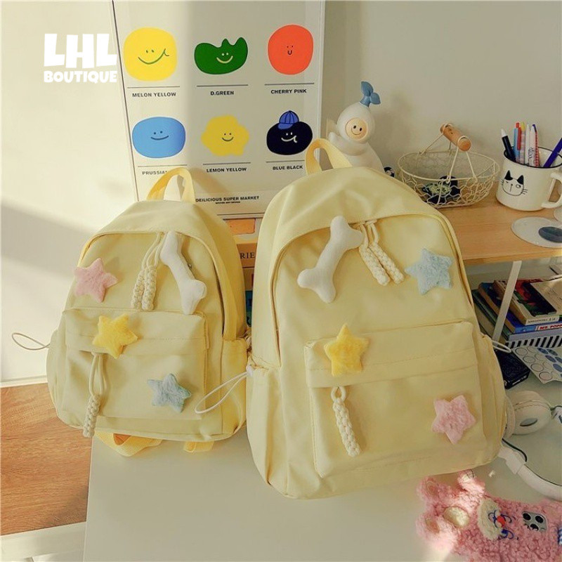 LHL BOUTIQUE กระเป๋าเป้มินิน่ารักเวอร์ชั่นเกาหลีสีเหลืองนมเดินทางเบาๆสำหรับนักเรียนวิจัยและศึกษากระเป๋าเป้ขนาดเล็ก