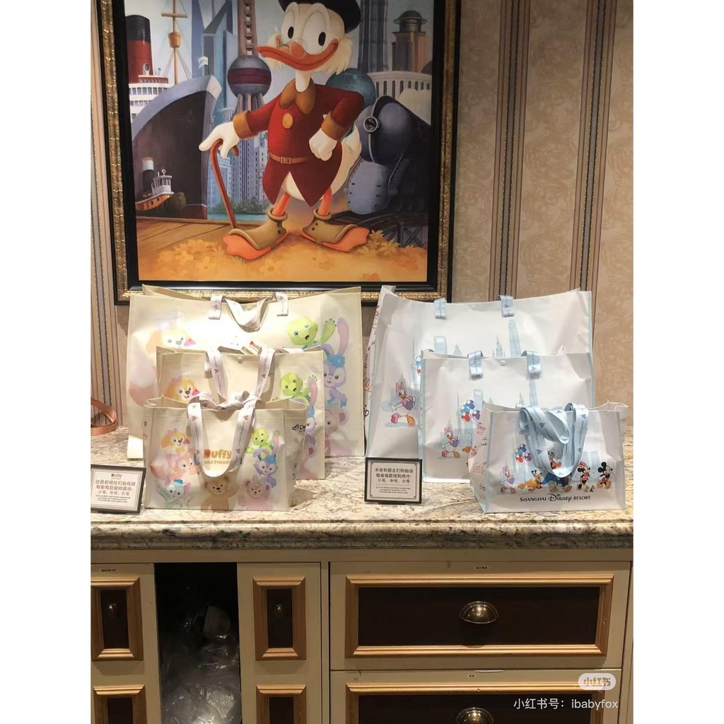Shanghai Disney Daigou Duffy Qibao Lingna Bell Mickey Mouse Goofy Donald Duck Shopping Bag Tote Bag