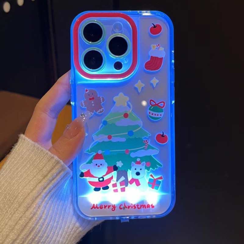 การ์ตูนกระพริบไฟ LED Luminous Santa Claus Iphone16 เคสโทรศัพท์สําหรับ Apple 15 13/14pro Max 11 Merry Christmas