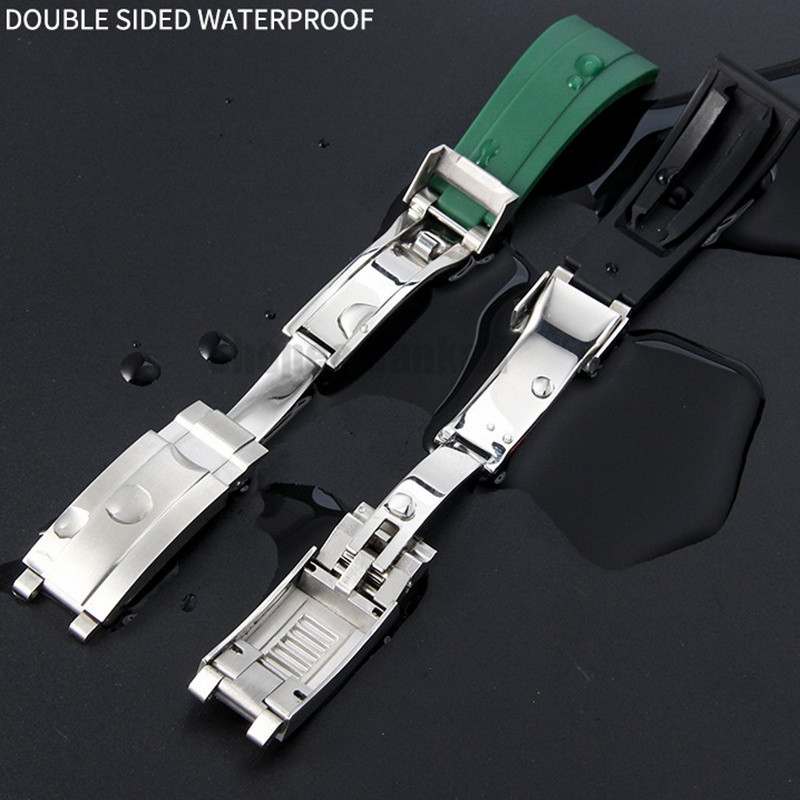 สายนาฬิกาซิลิโคนสําหรับ Rolex Band พร้อมหัวเข็มขัดสไลด์แข็ง 20 มม.สร้อยข้อมือดําน้ํายางนุ่มสําหรับ GMT Daytona Submariner สายรัดข้อมือ