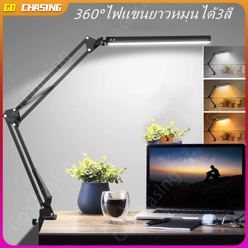 ไฟตั้งโต๊ะ LED โคมไฟหนีบ แสงไฟปรับได้ ป้องกันดวงตาอ่านเรียนรู้โคมไฟตั้งโต๊ะคลิปสองหัวพับเก็บได้ไฟเส้น ไฟติดห้อง ไฟusb