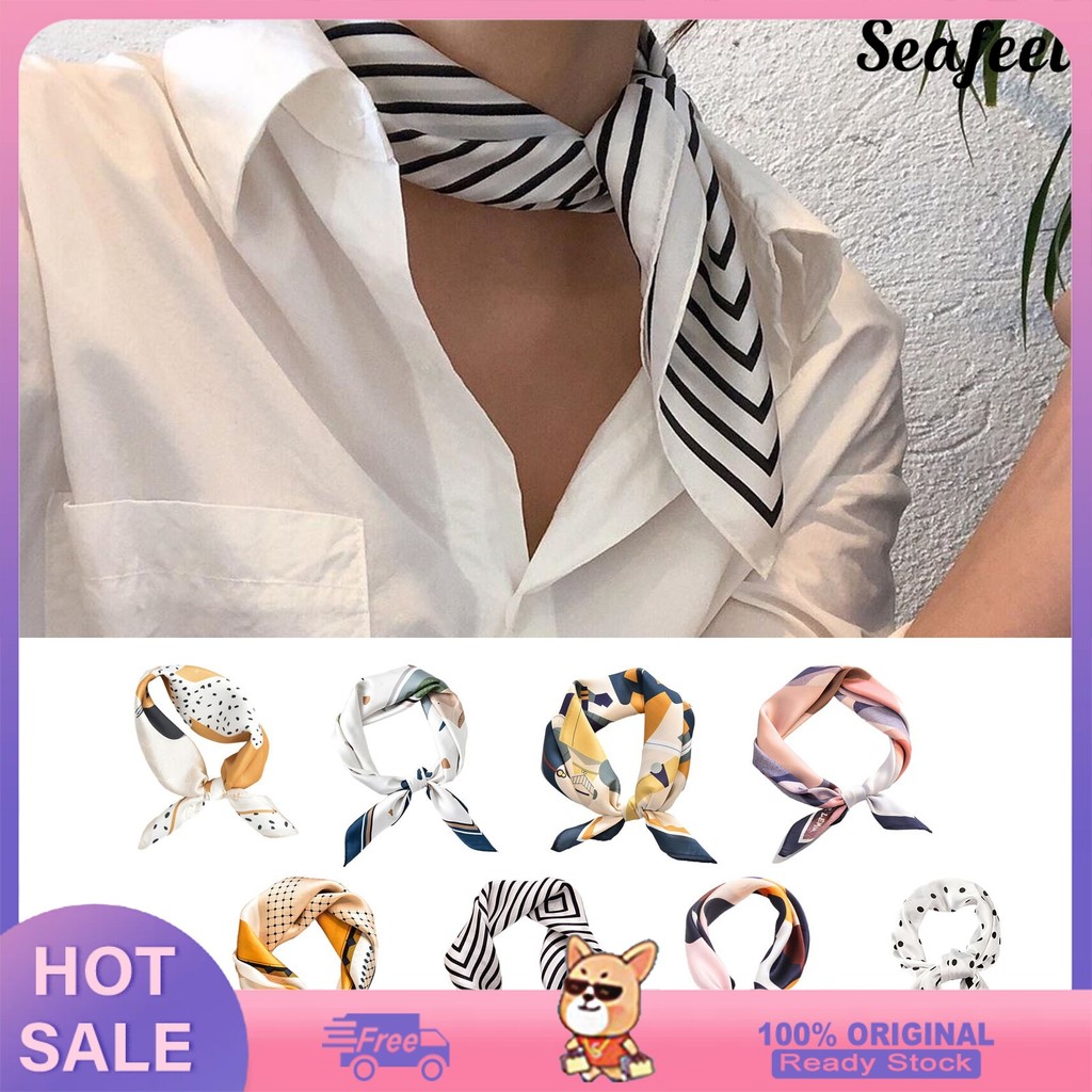 [COD]✿ผ้าพันคอไหมสําหรับผู้หญิงนุ่มระบายอากาศแฟชั่นคอปกคอที่มีสีสันพิมพ์ที่สมบูรณ์แบบสําหรับงานปาร์ตี้ การสื่อสาร