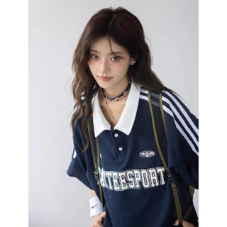 ส่งจากกรุงเทพฯ Solovely M-2XL เสอื้ผา้ผหู้ญง สไตล์เกาหลี พิมพ์ลาย แขนสั้น เสอ ลายทาง หลวมๆ เสื้อยืด โอเวอร์ไซส์ เสื้อโปโล
