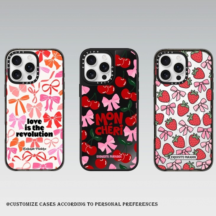CASETi โบว์เชอร์รี่เคสโทรศัพท์สําหรับ iPhone 16 16Pro 11 12 13 14 15 Plus Pro Max แม่เหล็กอะคริลิคใสปกหลัง