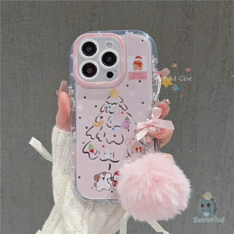 ฤดูหนาวต้นคริสต์มาสปลอกสําหรับiphone 11 7 6 Plus 16 15 14 13 12 Pro Max Xr X Xs Max 8 6Sน่ารักการ์ตูนเคสโทรศัพท์ + เชือกเส้นเล็กINSแฟชั่นคลุมทั้งหมดกระจกป้องกันปกหลัง