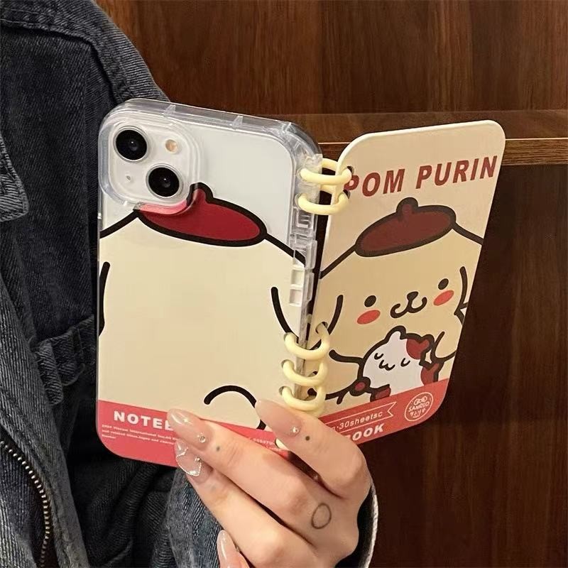 Creative น่ารักโน้ตบุ๊ค Pompompurin Flip เคสโทรศัพท์สําหรับ IPhone 16 Pro Max 15 14 13 12 Pro Max ปลอกกันกระแทกเลนส์กล้องซิลิโคนป้องกันนุ่มปกหลัง IPhone