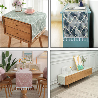 โต๊ะ โบโฮ นักวิ่ง ตารางผ้าโต๊ะข้างเตียงที่เรียบง่ายพู่ปกผ้าผ…