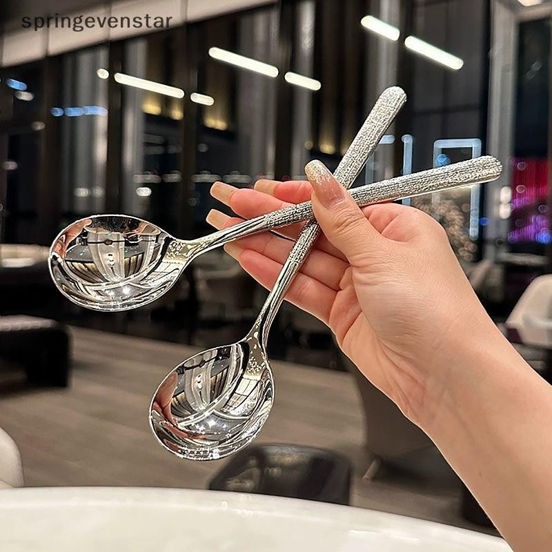 Springevenstar เกาหลีสแตนเลสหนาช้อนสร้างสรรค์ด้ามยาวโรงแรมหม้อร้อนช้อนซุป Ladle Home Kitchen Essential เครื่องมือ Springevenstar