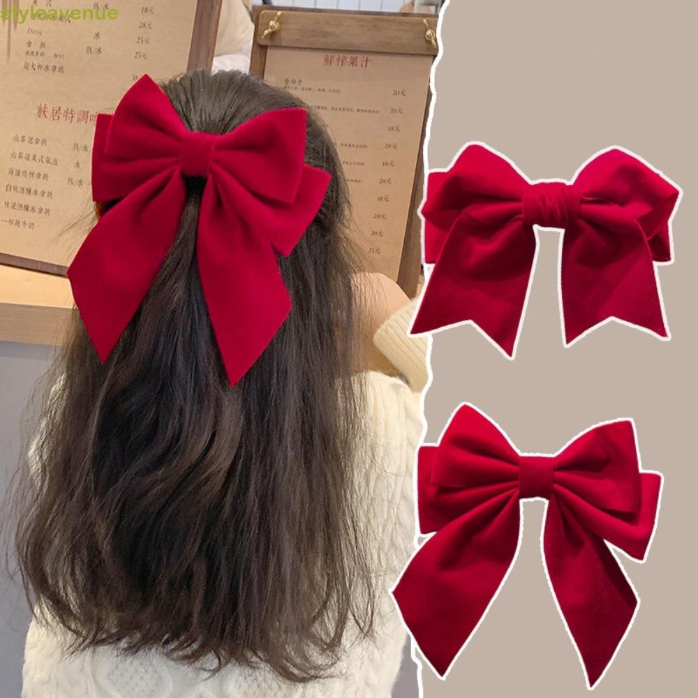 Styleavene กิ๊บติดผมโบว์สีแดง, เครื่องประดับประณีตกิ๊บริบบิ้น, แฟชั่น Headwear Plush Bowknot Tassels Pearl Barrettes ตรุษจีน