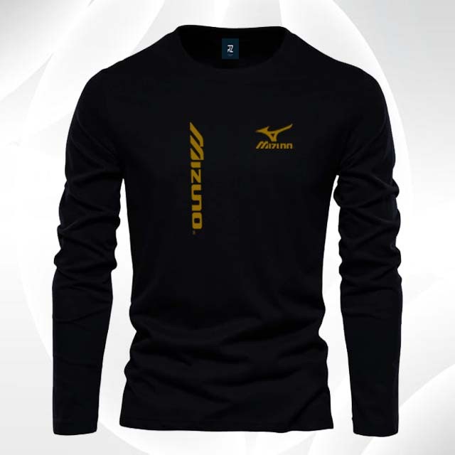 เสื้อยืดแขนยาวผู้ชายและผู้หญิง/เสื้อยืด Mizuno Upright โลโก้ทอง/ผ้าฝ้ายคุณภาพพรีเมี่ยม Combed Distro เสื้อยืด