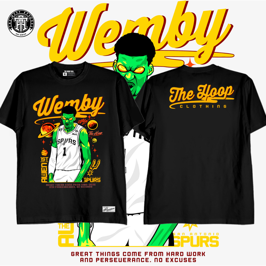 THE HOOP APPAREL WEMBY GRAPHIC COTTON TSHIRT สําหรับผู้ชายและผู้หญิงฟรีถุงเท้าสุ่มและสติ๊กเกอร์