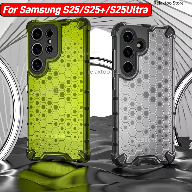 รังผึ้งปลอกใสสําหรับ Samsung Galaxy S25 Ultra Plus FE S25 + S25Ultra S25FE S25Plus 5G ถุงลมนิรภัยเกราะกันกระแทกเคสโทรศัพท์ Anti-fall ป้องกัน Hard ฝาหลังปลอก
