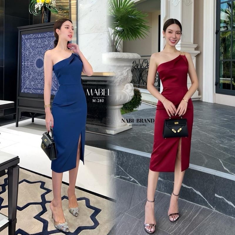 (xs-xl) (พร้อมส่ง) nabi&mabel36 43•เดรสยาวทรงเฉียง ดีไซน์แต่ด้วยโซ่สีทอง 2 เส้น ถอดออกได้ Cafe