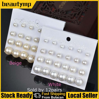 12 Pairs/Set White Simulated Pearl Earrings Set Women Jewelry On Ear Temperament female earrings