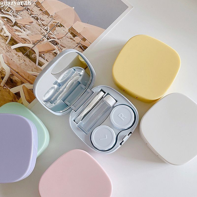 【mqing】 กล่องใส่คอนแทคเลนส์สีพื้นแบบ DIY พกพาแบบมันเงาเรียบง่าย