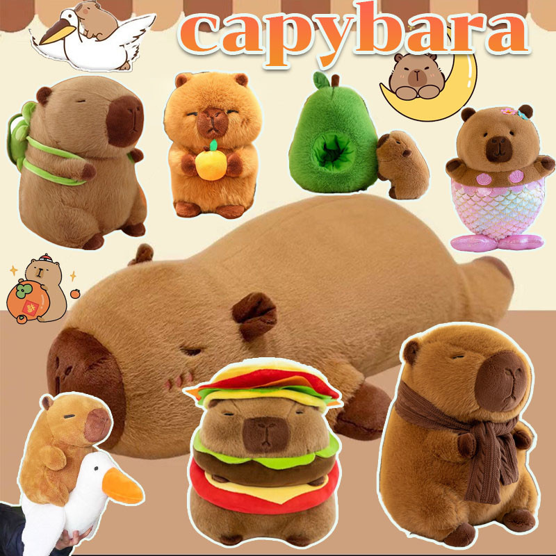 Capybara ตุ๊กตาคาปิบาร่า หมวกคริสต์มาส ตุ๊กตาสัตว์ ต่าคาปิบาราน่ารัก ของขวัญคริสต์มาส ของเล่นเด็ก