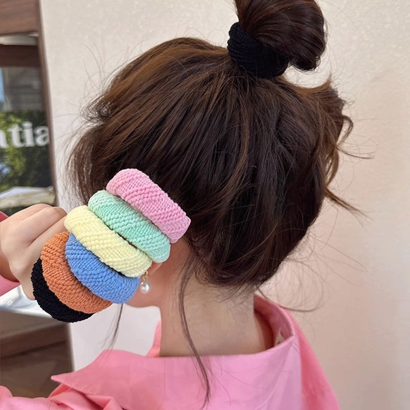 5ชิ้น/เซ็ต สีทึบ ยางรัดผม เชือกยืดหยุ่นสูง ทนทาน สําหรับหางม้า ผู้หญิง