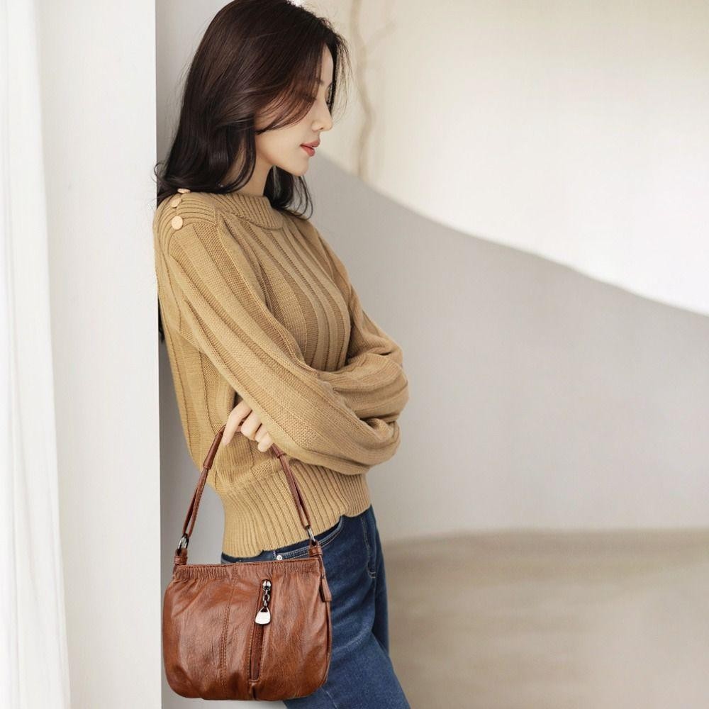 Jsjjingpลําลองหนังน้ําหนักเบาความจุขนาดใหญ่กระเป๋าสะพายขนาดเล็กแฟชั่นหลายชั้นสันทนาการวัยกลางคนกระเป๋าถือสิริกระเป๋าของขวัญวันแม่ - รูปที่ 3