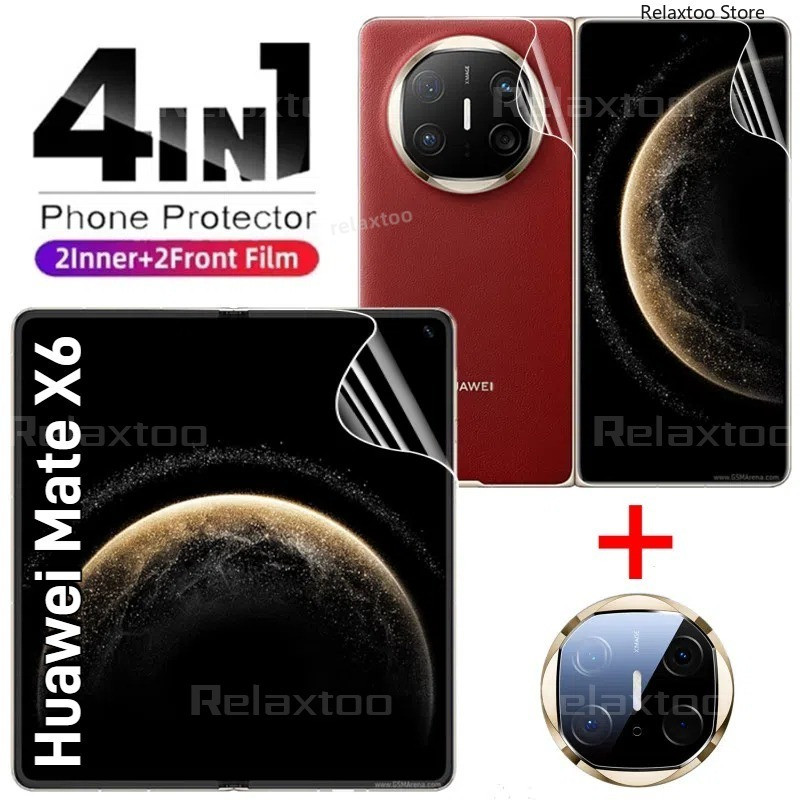 4in1 HD Hydrogel ฟิล์มสําหรับ Huawei Mate X7 X6 X5 MateX6 HuaweiMateX6 MateX7 MateX5 5G DEL-AL10 ด้านหน้าปกหลังป้องกันหน้าจอด้านหลัง Len ป้องกันฟิล์ม, ไม่ใช่กระจกนิรภัย