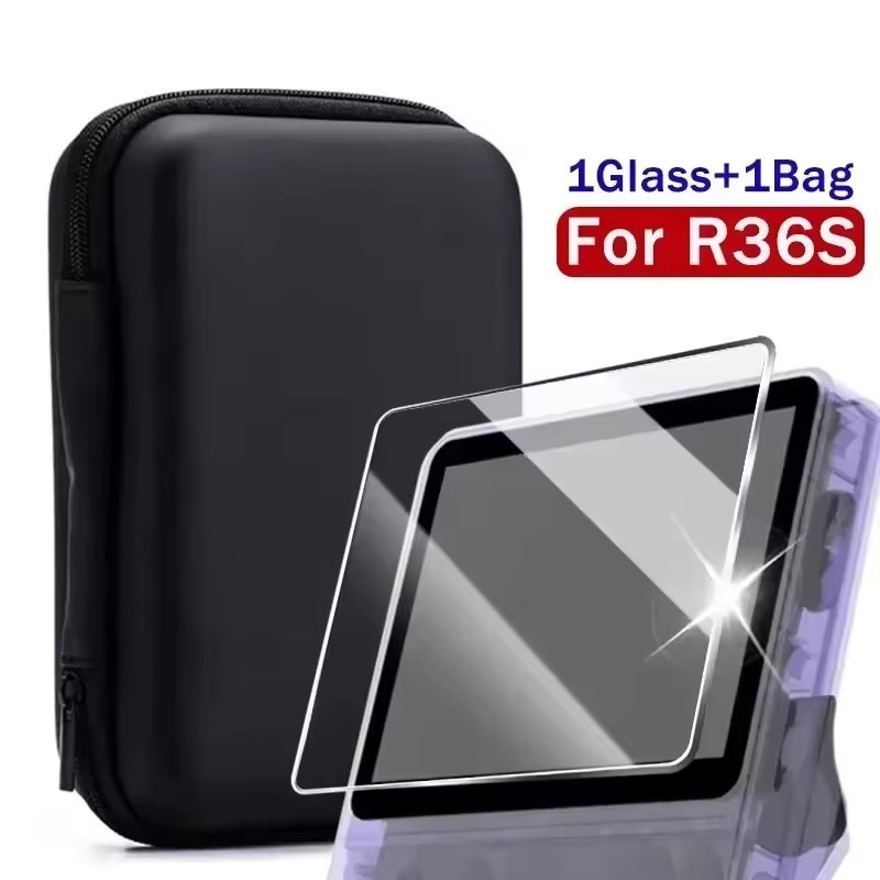สําหรับ R36S เกมคอนโซลกระเป๋าเก็บกระจกนิรภัยฟิล์มหน้าจอ EVA Hard แบบพกพาป้องกันกรณีสําหรับ R36S Anti-scratch ฟิล์มแก้ว