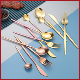 ⭐️โค้ดส่วนลด⭐️ ช้อนส้อม วัสดุสแตนเลสอย่างดี 5สี แข็งแรงและทน…